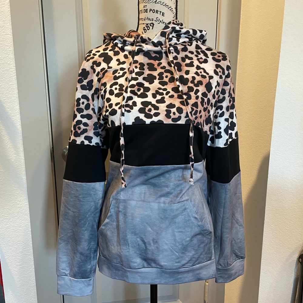 Leopard Tye Dye Colorblock Hoodie